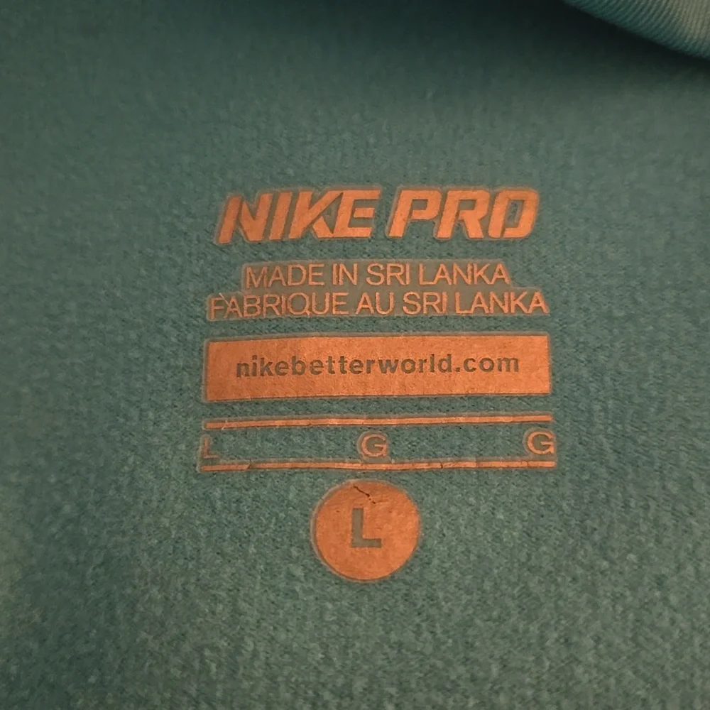 Nike Pro Teal Athletic Top Roll Turtle Neck Gray Trim Stretch Size Large EUC